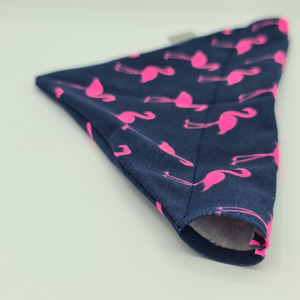 Halstuch für den Hund in dunkelblau mit pinken Flamingos